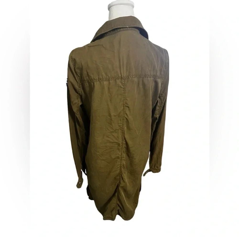 Zara Olive Army Green Patch Long Duster Jacket medium - Picture 7 of 15